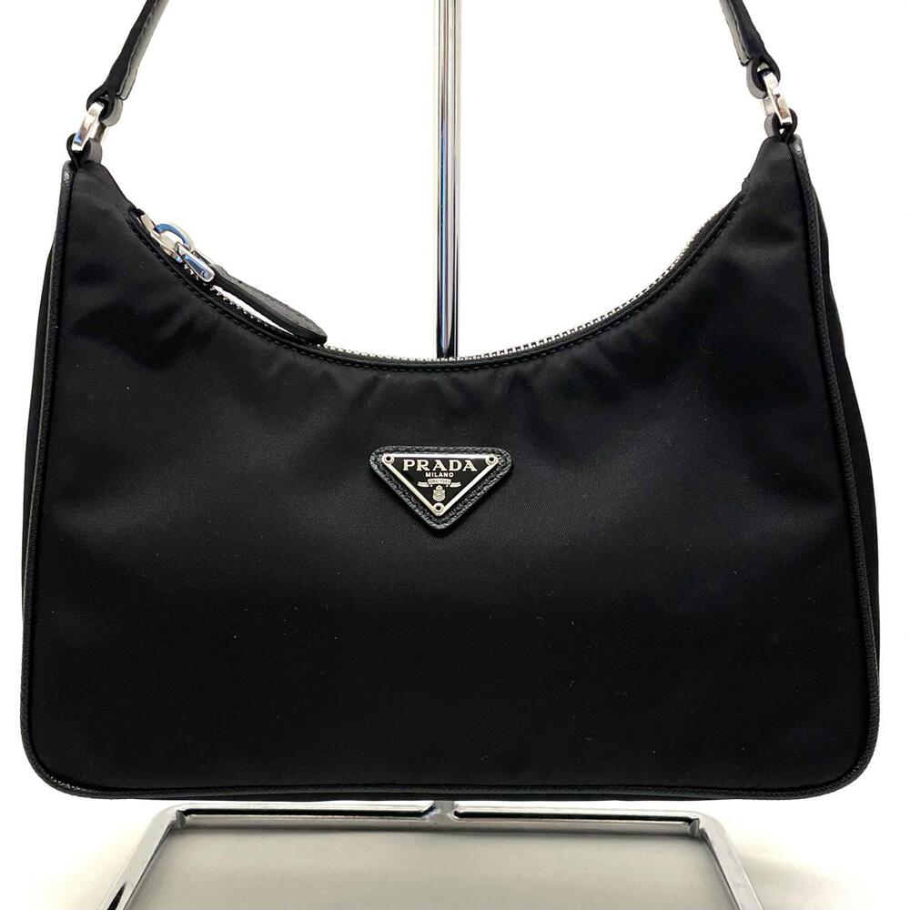Prada Tessuto Triangle Plate Accessory Pouch Black - Picture 2 of 12